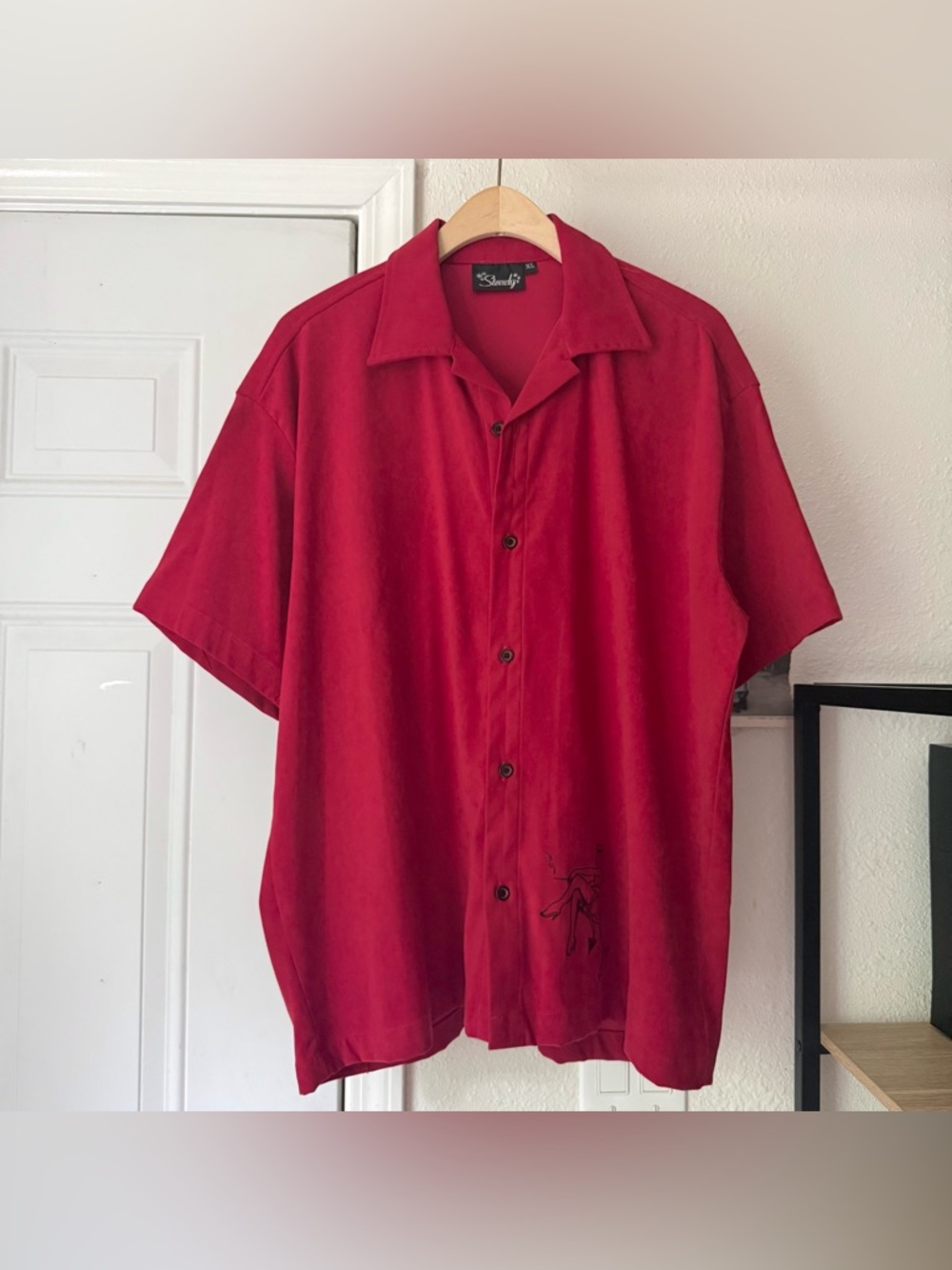 STEADY CLOTHING red‎ mens suede lady embroidered mod retro button up shirt
